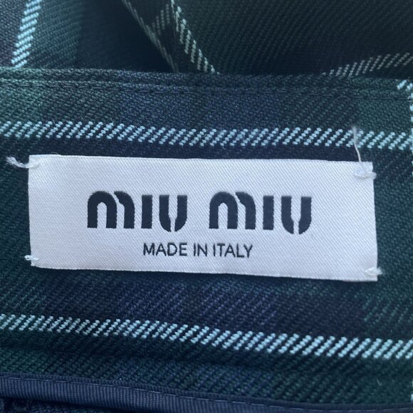 Miu Miu Green & Navy Plaid Pleated Wool Skirt Made In Italy Womens - Picture 3 of 12